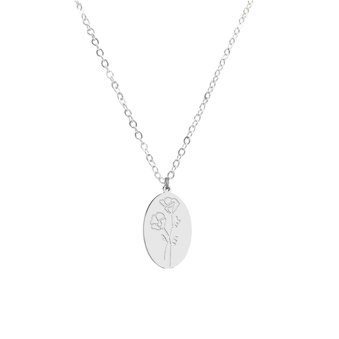 Birth Flower Collection - Silver Poppy Oval Necklace (August) (Ambassador)