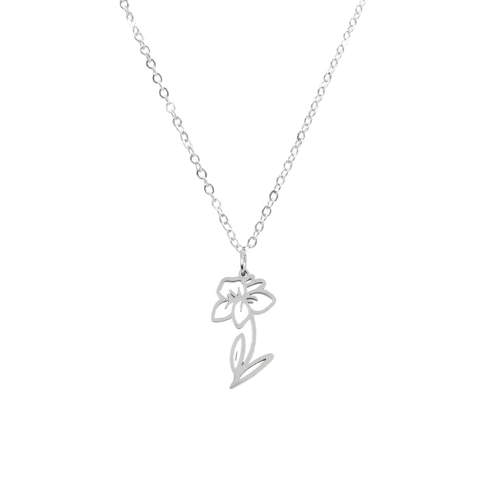 Birth Flower Collection - Silver Daffodil Necklace (March) (Wholesale)