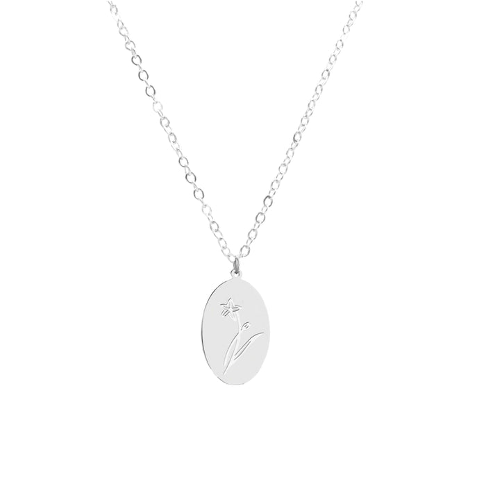 Birth Flower Collection - Silver Daffodil Oval Necklace (March)