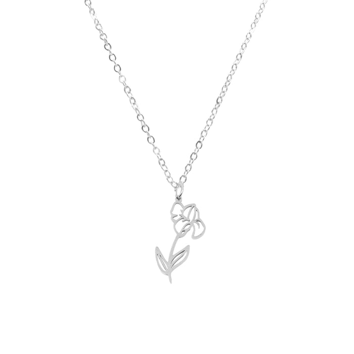 Birth Flower Collection - Silver Iris Necklace (February)