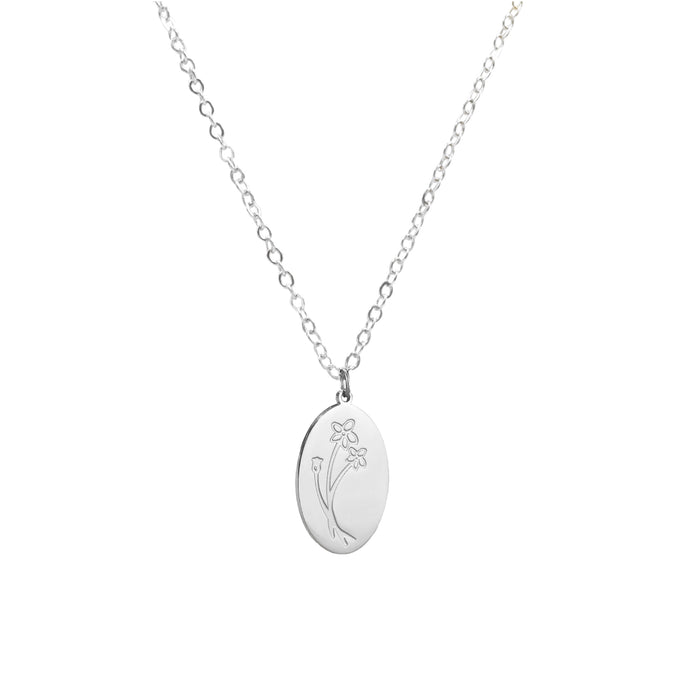 Birth Flower Collection - Silver Water Lily Oval Necklace (July)