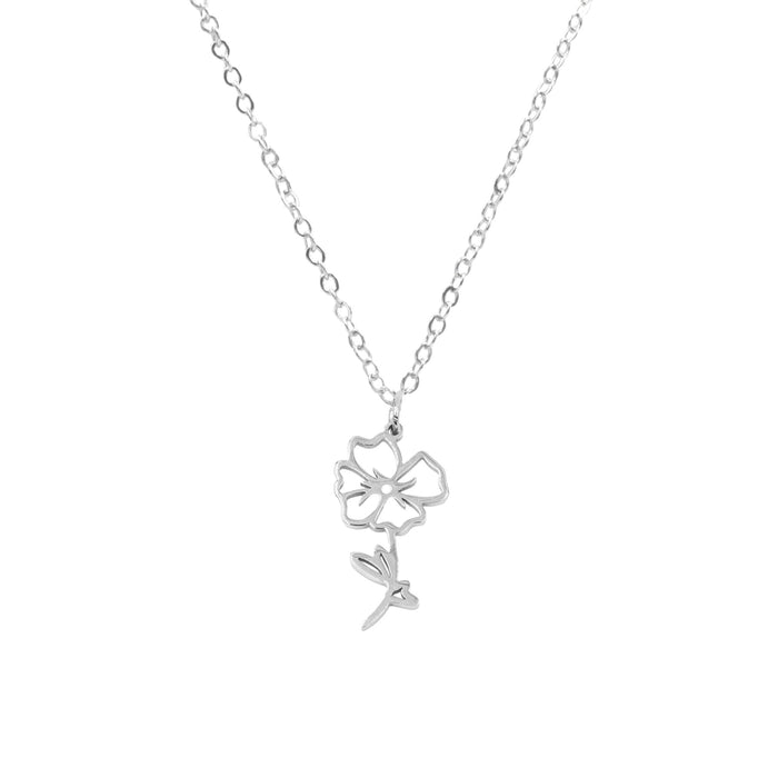 Birth Flower Collection - Silver Poppy Necklace (August) (Wholesale)