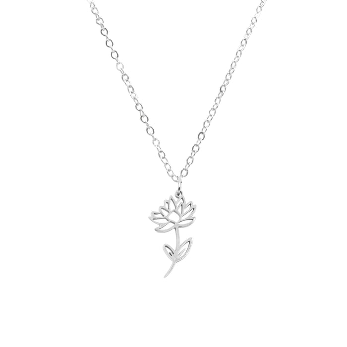 Birth Flower Collection - Silver Water Lily  Necklace (July) (Wholesale)