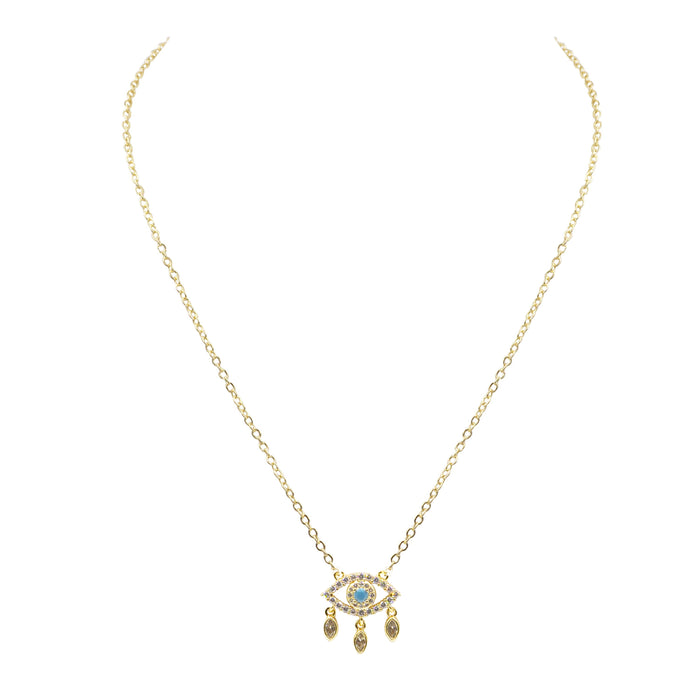 Delmira Collection - Evil Eye Triple Aqua Necklace (Wholesale)