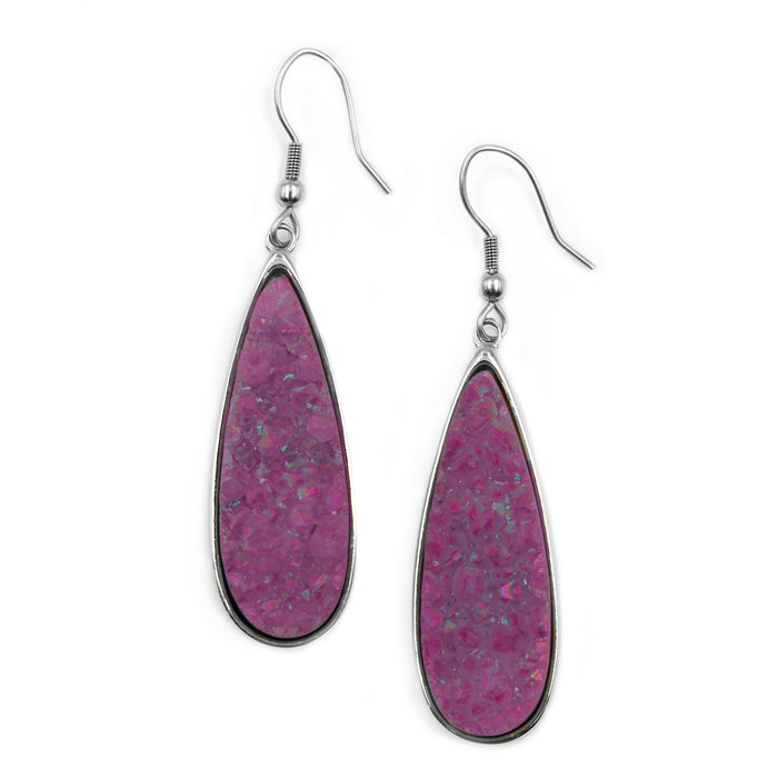 Druzy Collection - Silver Magenta Quartz Drop Earrings (Limited Edition)