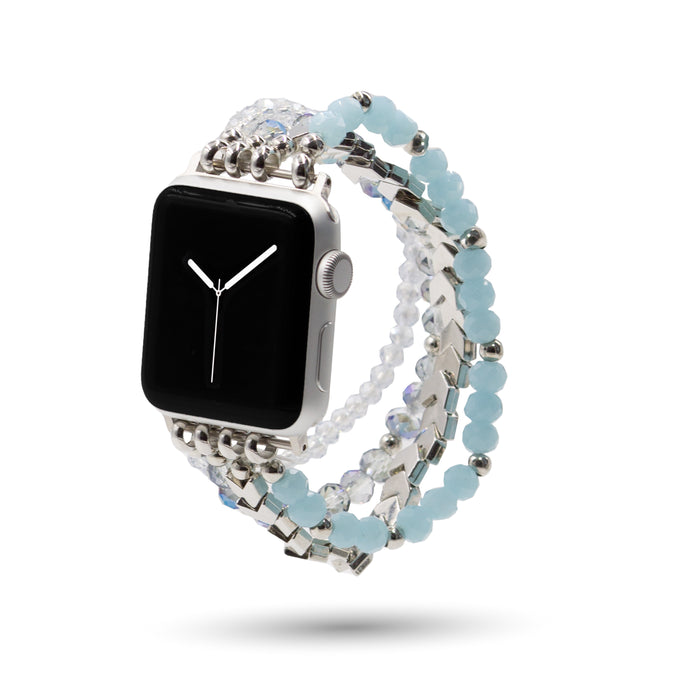 Herringbone Collection - Silver Baby Blue Apple Watch Band