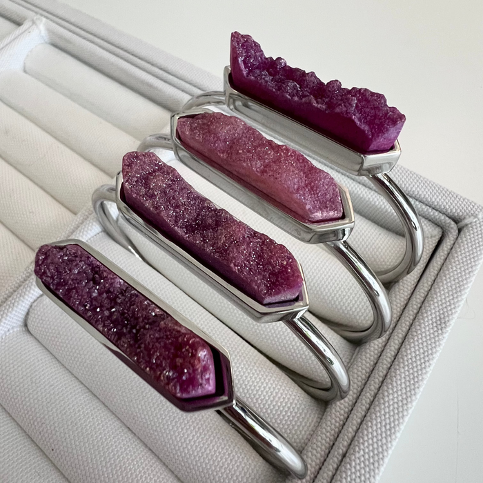 Bangle Collection - Silver Magenta Quartz Bracelet (FB Insiders)