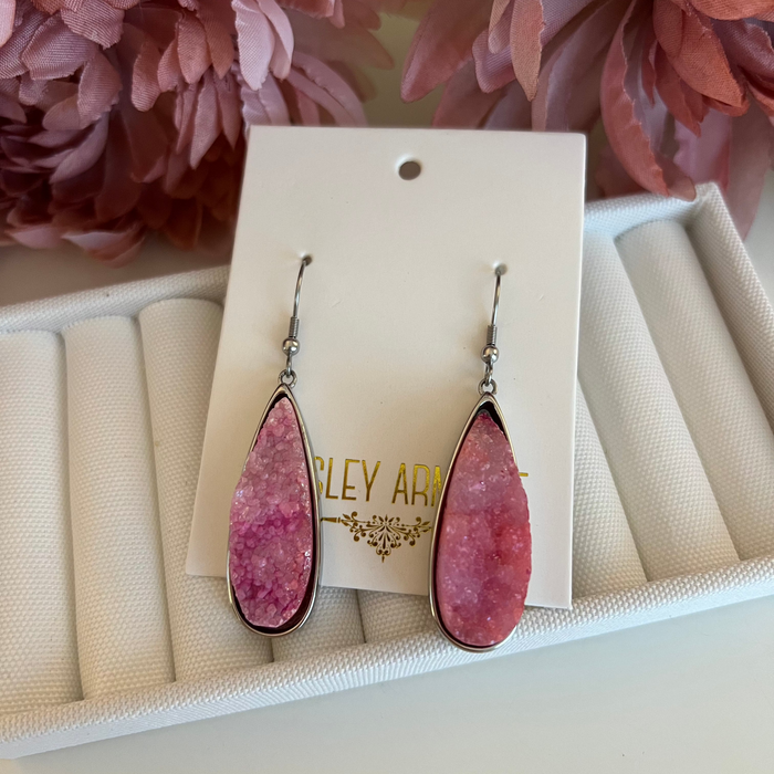 Druzy Collection - Silver Blush Quartz Drop Earrings (FB Insiders)