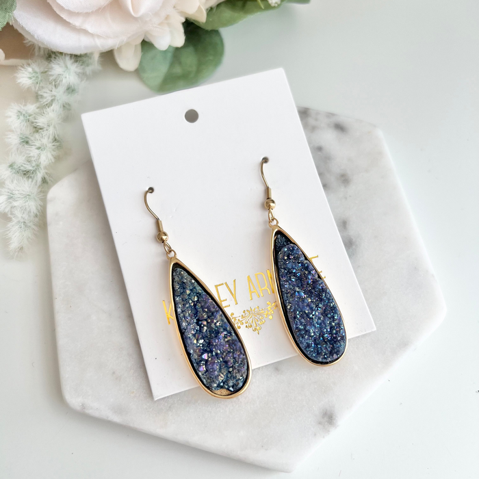 Druzy Collection - Denim Quartz Drop Earrings (FB Insiders)