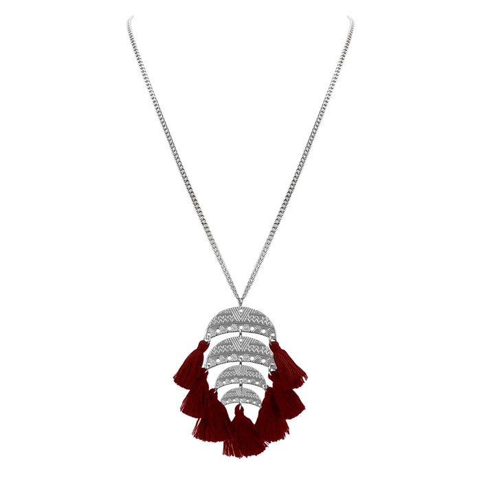 Ximena Collection - Silver Maroon Necklace (Wholesale)