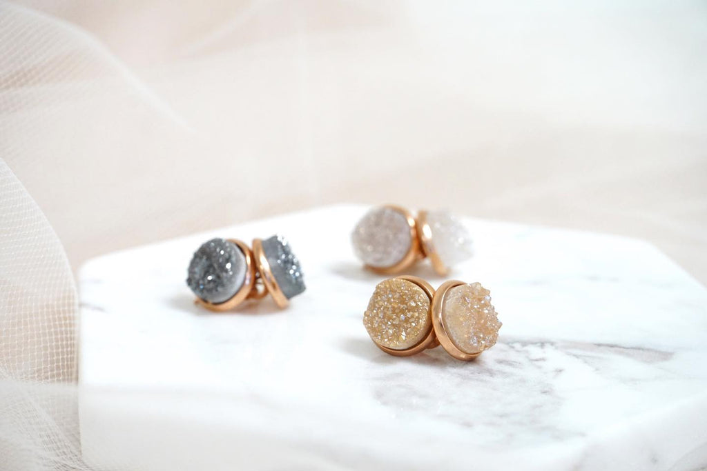 Stone Collection - Rose Gold Quartz Earrings Set