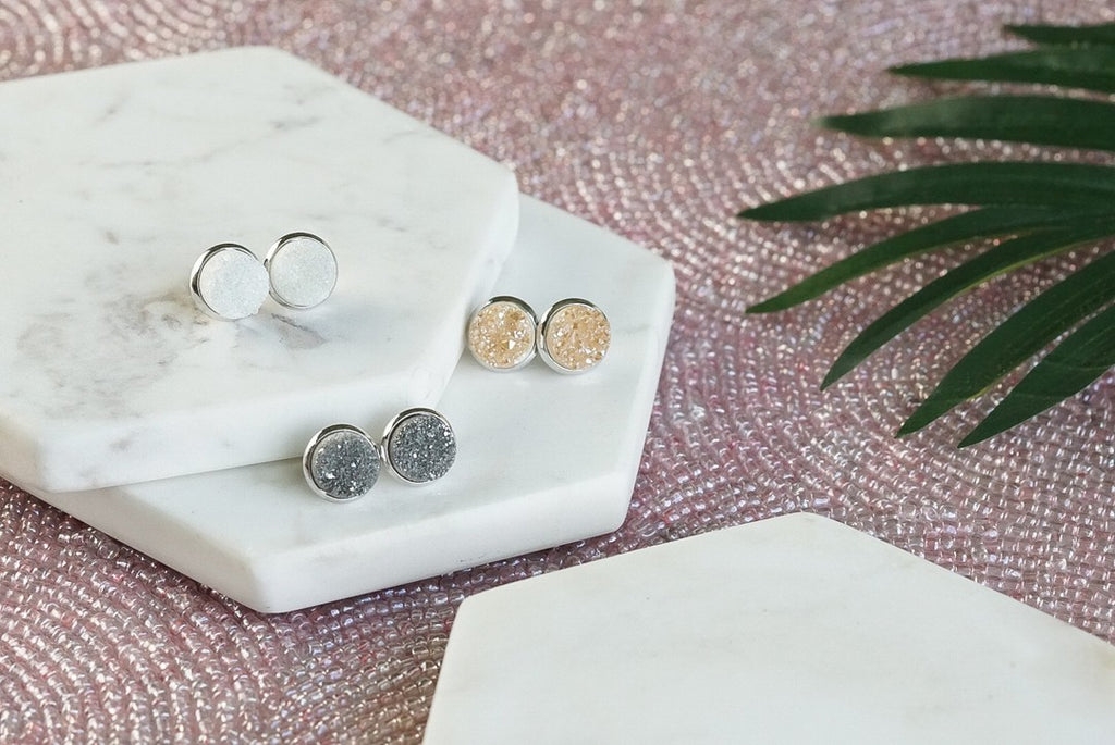 Stone Collection - Silver Quartz Earrings Set