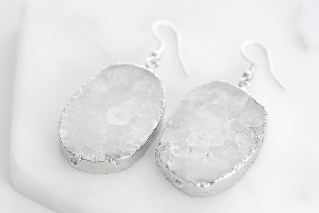 Agate Collection - Silver Chiffon Drop Earrings