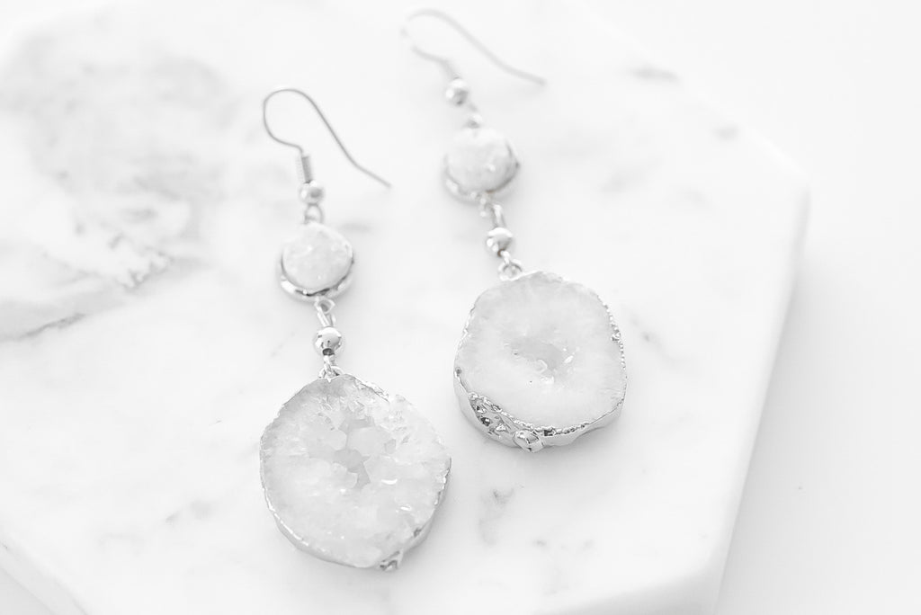 Agate Collection - Silver Pearl Drop Earrings