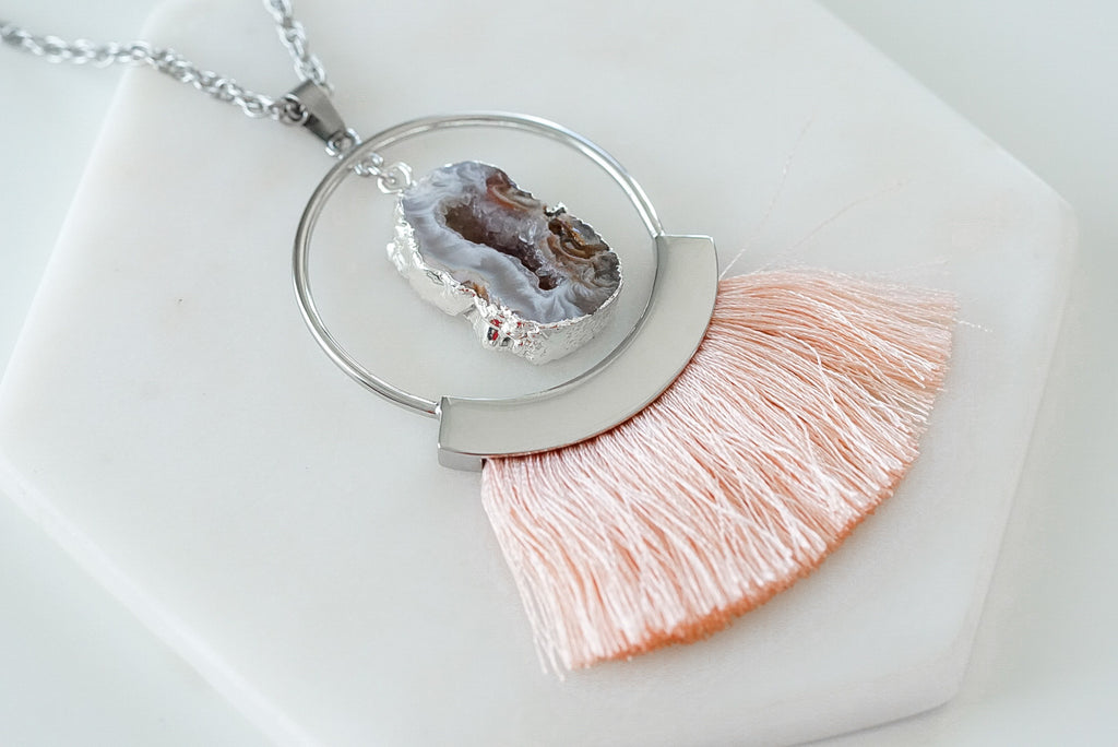 Agate Collection - Silver Punch Fringe Necklace