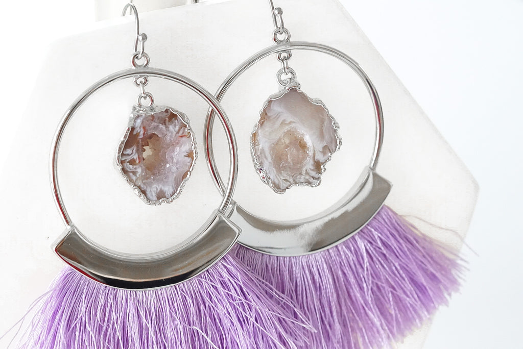 Agate Collection - Silver Royal Fringe Earrings