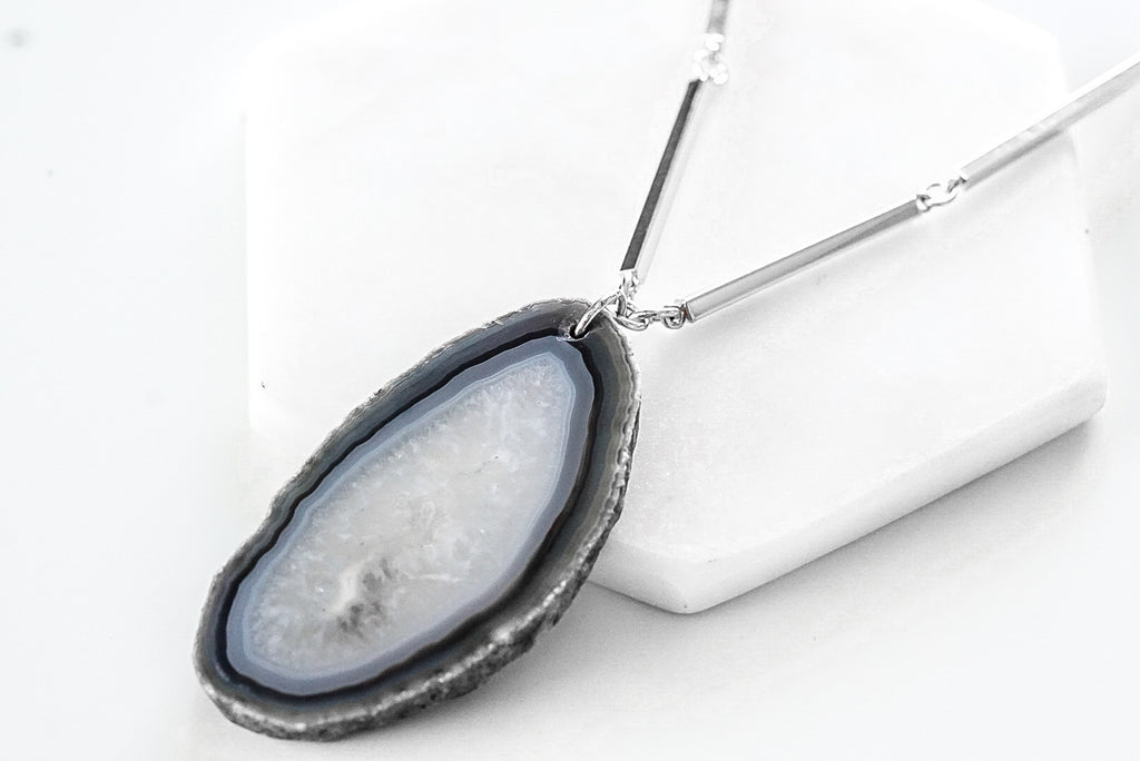 Agate Collection - Silver Slate Necklace