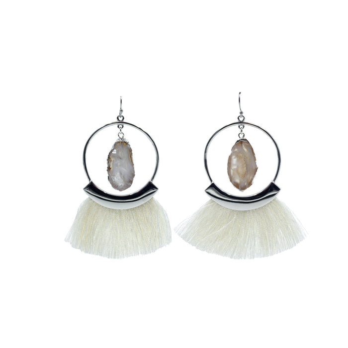 Agate Collection - Silver Ashen Fringe Earrings - Kinsley Armelle