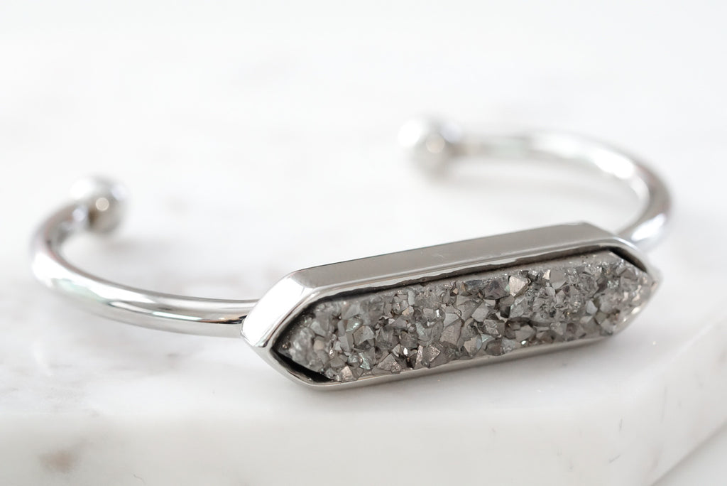 Bangle Collection - Silver Stormy Quartz Bracelet
