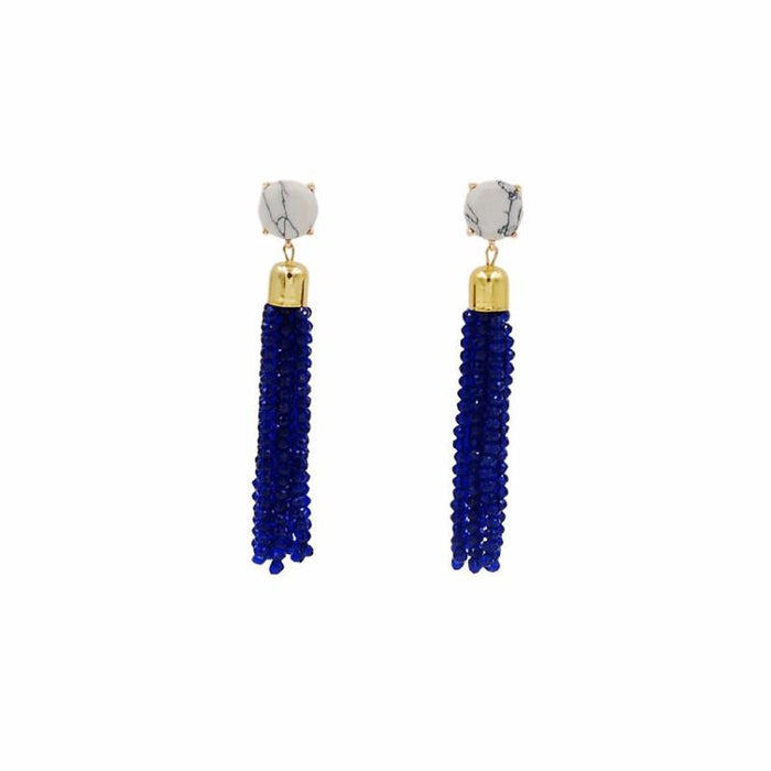 Tassel Collection - Cobalt Glass Beaded Earrings (Wholesale) - Kinsley Armelle