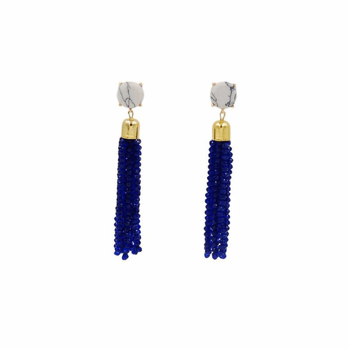 Tassel Collection - Cobalt Glass Beaded Earrings (Ambassador) - Kinsley Armelle
