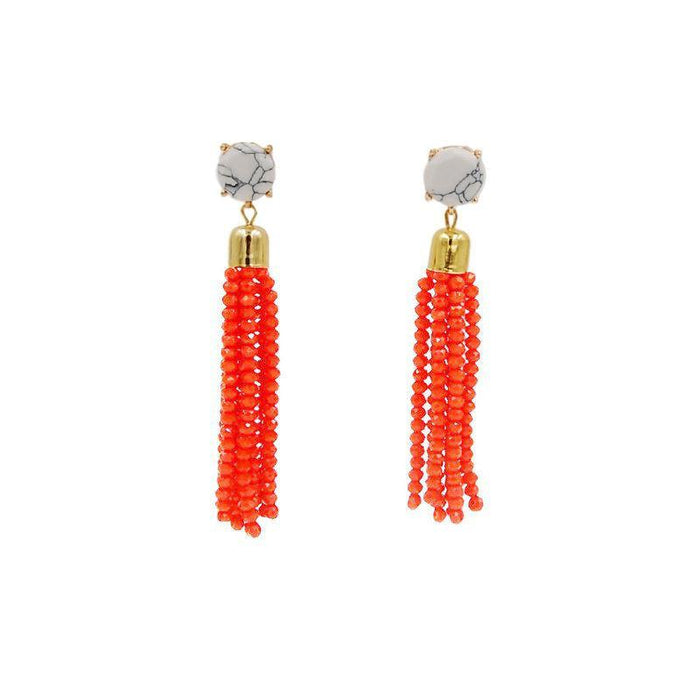 Tassel Collection - Apricot Glass Beaded Earrings (Wholesale) - Kinsley Armelle