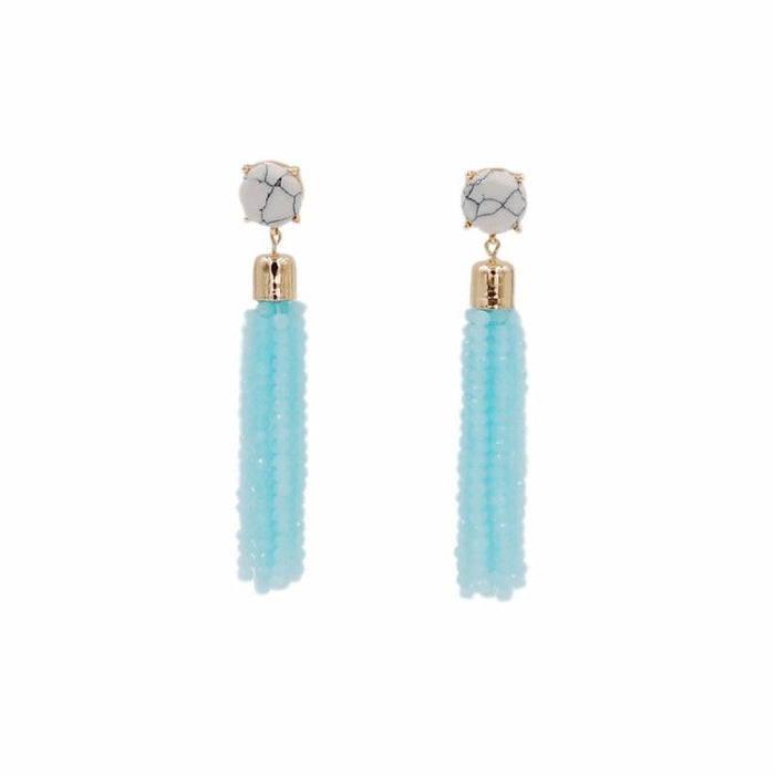 Tassel Collection - Baby Blue Glass Beaded Earrings (Wholesale) - Kinsley Armelle