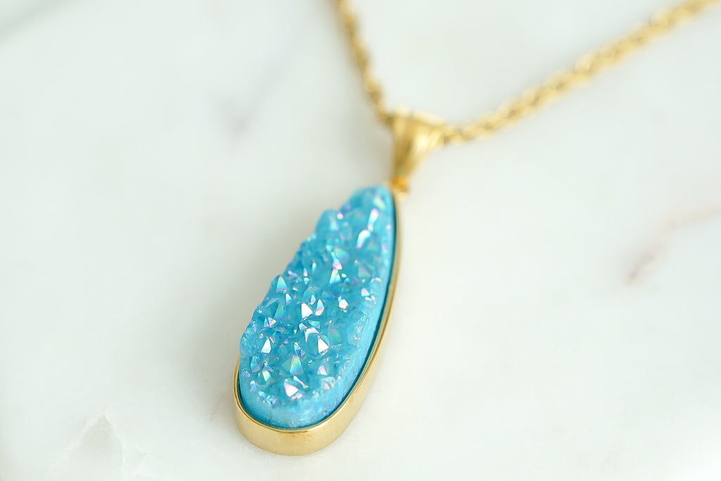 Druzy Collection - Azure Quartz Drop Necklace