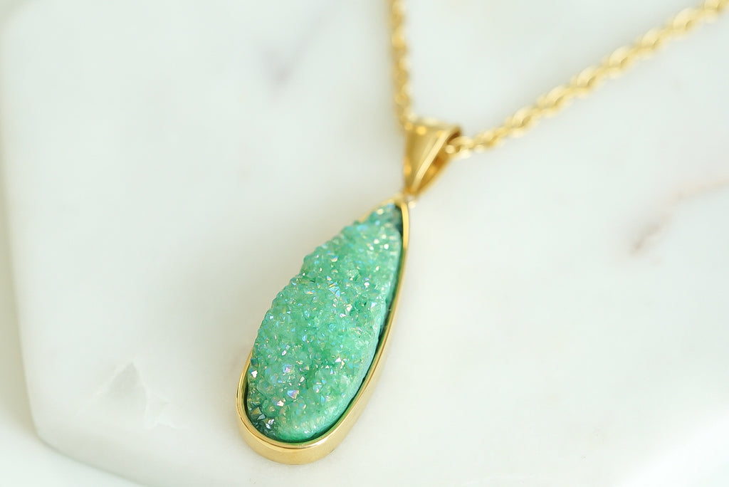 Druzy Collection - Jade Quartz Drop Necklace