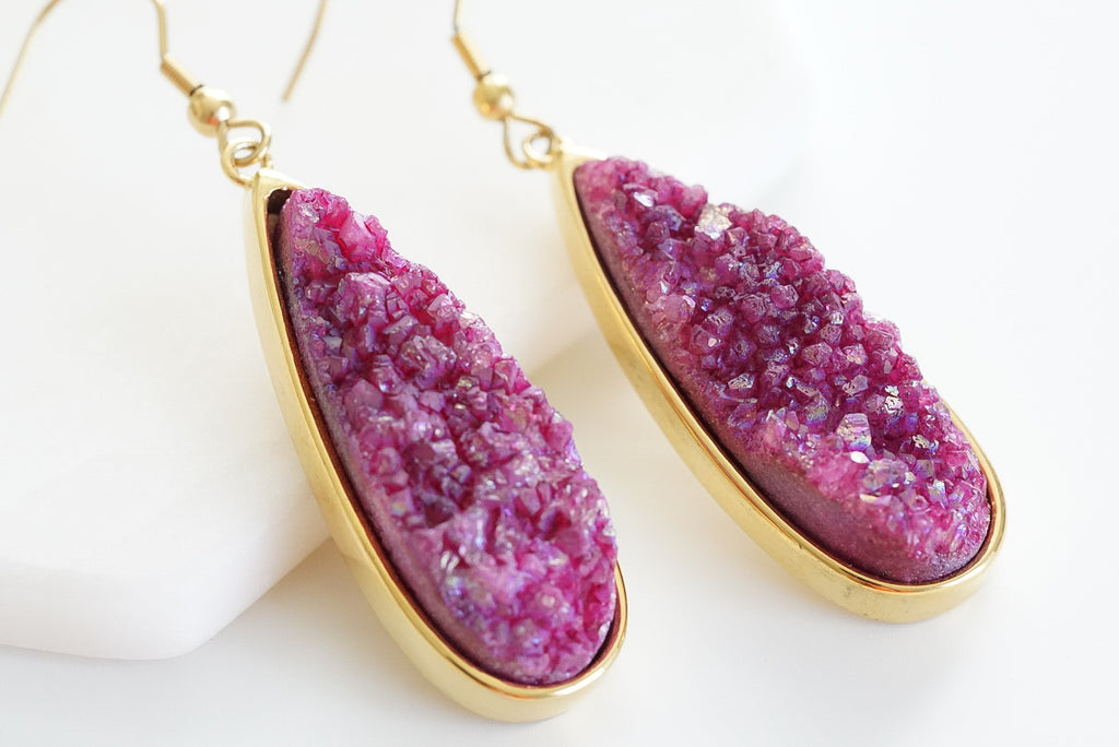 Druzy Collection - Magenta Quartz Drop Earrings (Limited Edition)