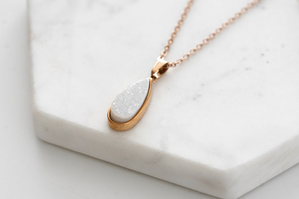 Druzy Collection - Rose Gold Petite Quartz Drop Necklace