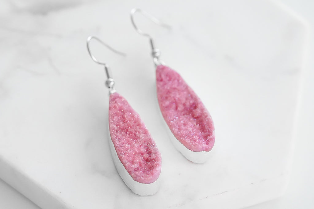 Druzy Collection - Silver Blush Drop Earrings