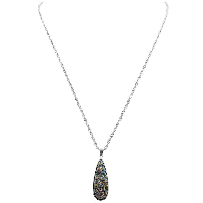 Druzy Collection - Silver Elara Cosmic Quartz Drop Necklace (Wholesale)