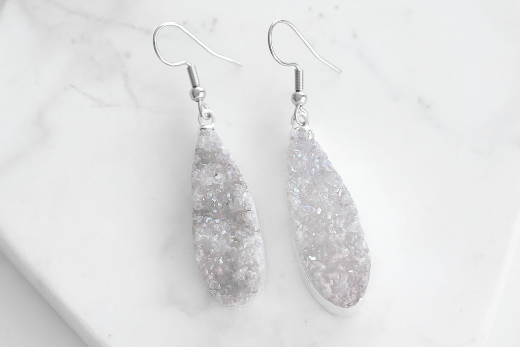 Druzy Collection - Silver Ice Drop Earrings