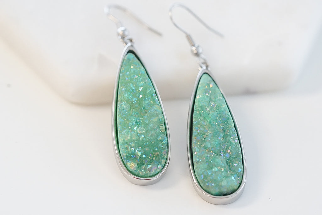Druzy Collection - Silver Jade Quartz Drop Earrings