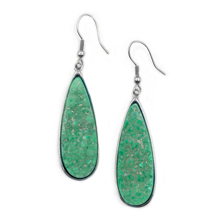 Druzy Collection - Silver Jade Quartz Drop Earrings (Wholesale)