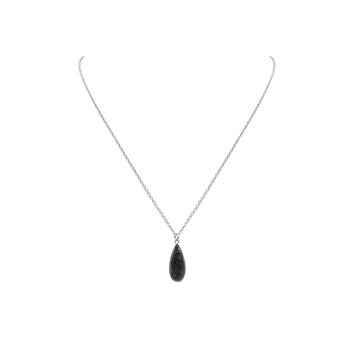 Druzy Collection - Silver Raven Petite Quartz Drop Necklace (Wholesale)