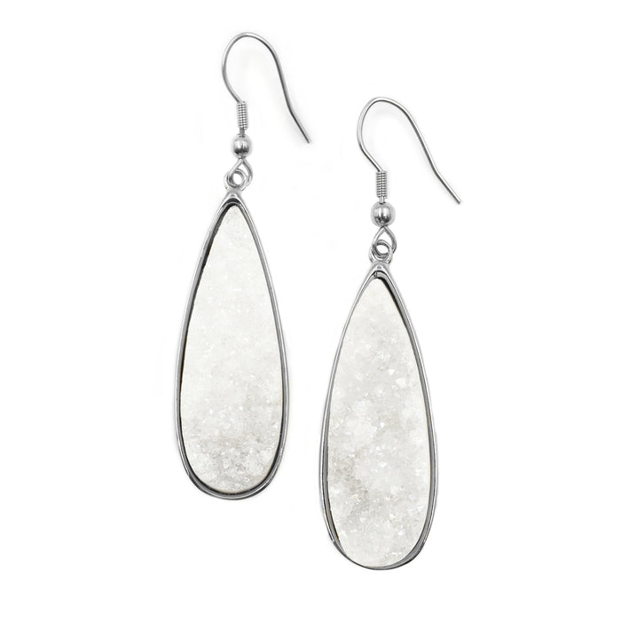 Druzy Collection - Silver Quartz Drop Earrings (Wholesale)
