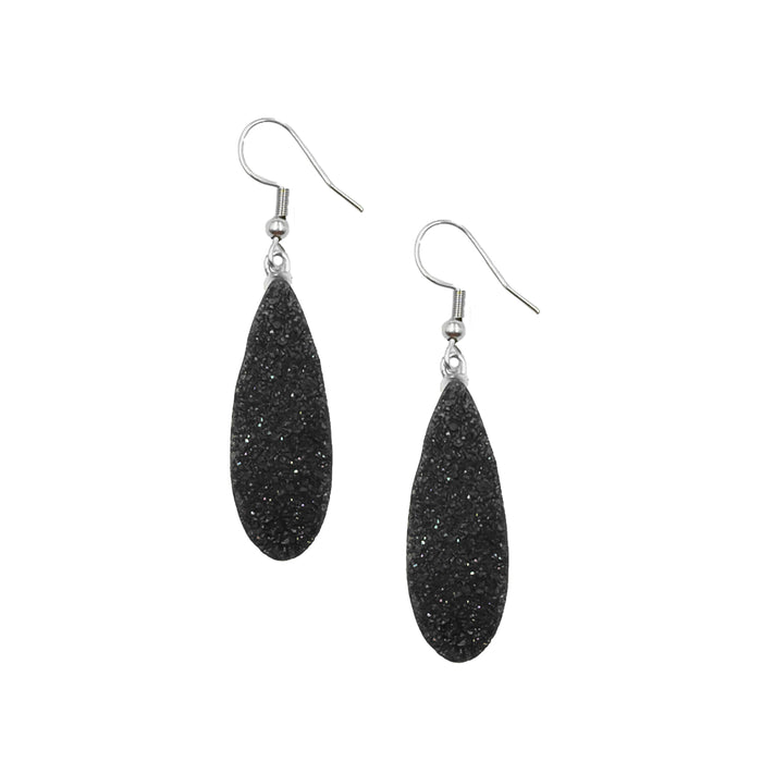 Druzy Collection - Silver Raven Drop Earrings