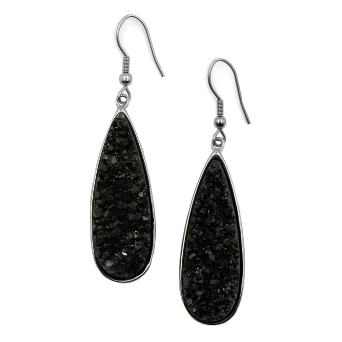 Druzy Collection - Silver Raven Quartz Drop Earrings (Ambassador)