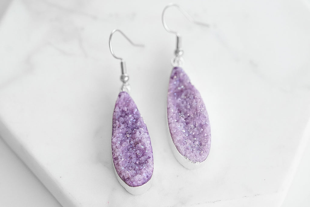 Druzy Collection - Silver Royal Drop Earrings