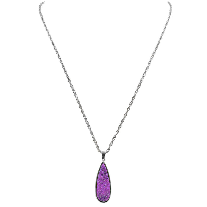 Druzy Collection - Silver Royal Quartz Drop Necklace (Wholesale)