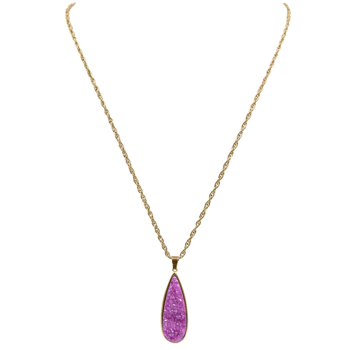 Druzy Collection - Blush Quartz Drop Necklace (Wholesale)