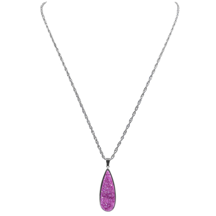 Druzy Collection - Silver Blush Quartz Drop Necklace (Ambassador)