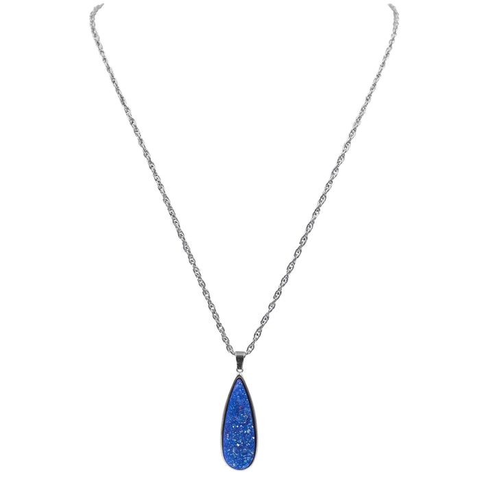 Druzy Collection - Silver Denim Quartz Drop Necklace (Wholesale)