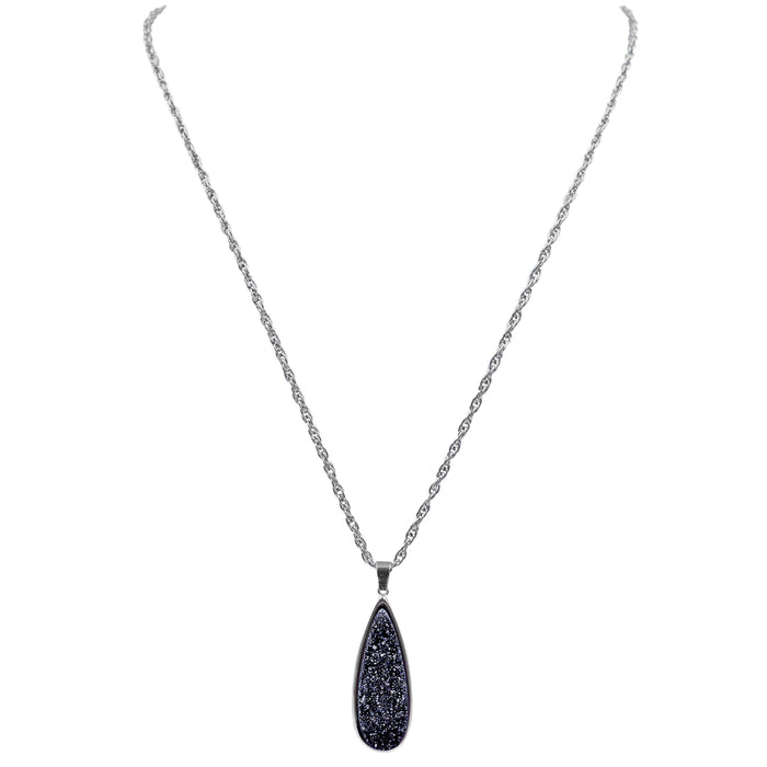 Druzy Collection - Silver Raven Quartz Drop Necklace (Wholesale)