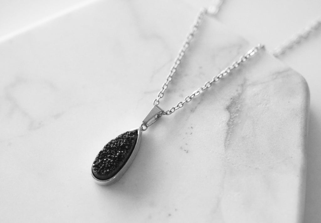 Druzy Collection - Silver Raven Petite Quartz Drop Necklace