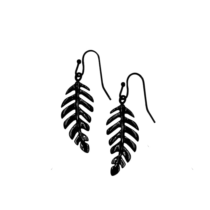 Goddess Collection - Black Laurel Leaf Drop Earrings (Wholesale)