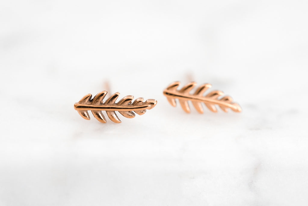 Goddess Collection - Rose Gold Petite Laurel Leaf Stud Earrings