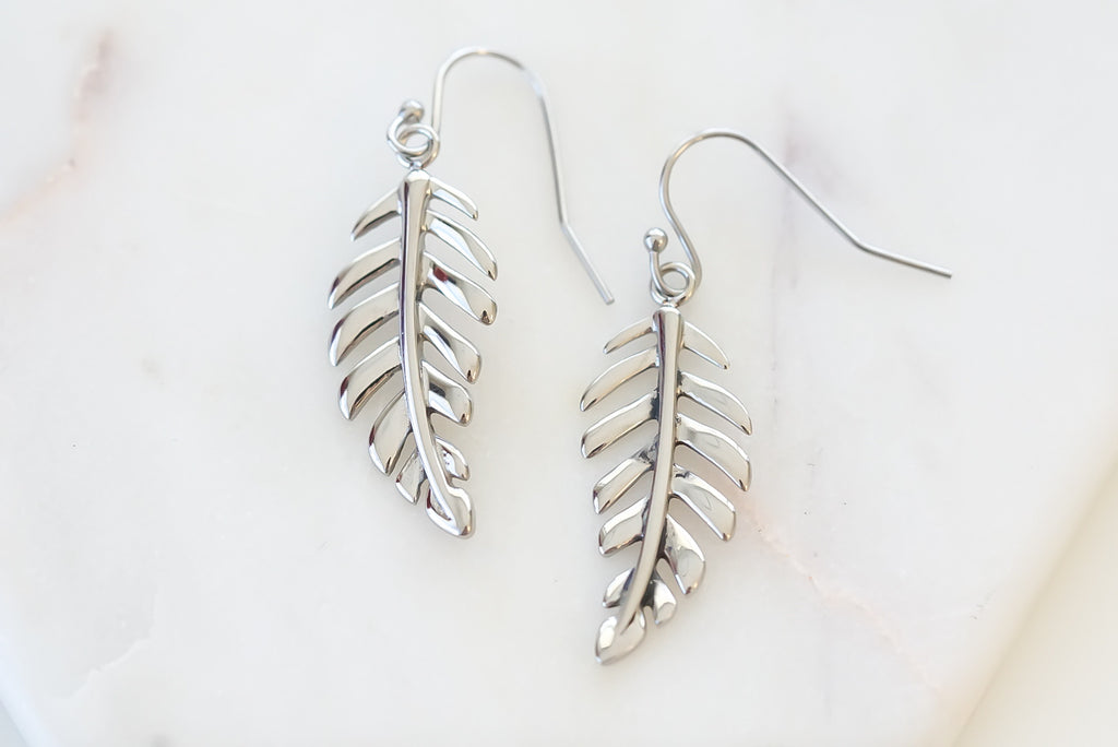 Goddess Collection - Silver Laurel Leaf Drop Earrings